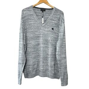 Express V-Neck Sweater Men's XXL Gray Marled Knit Minimal Preppy Workwear Modern